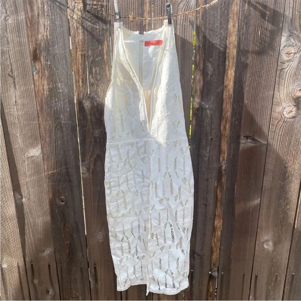 Manning Cartell white/cream lace midi dress plunge sheer Dress size 6